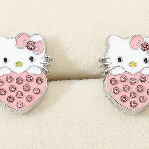 Hello Kitty Pink and Silver Heart Stud Earrings- NEW!